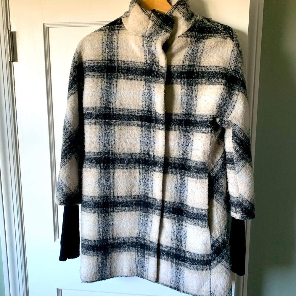 Black and White Border Tartan Cocoon Coat